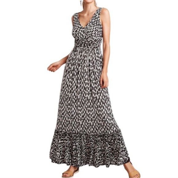 NWT Anthropologie Dress Plenty By Tracy Reece Maxi Black Print Marcia Stretch - Picture 1 of 16